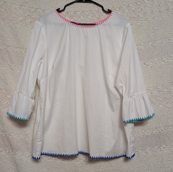 Talbots Women's White Ladder Stitch Top Pink Blue Size 2XP - Picture 1 of 11
